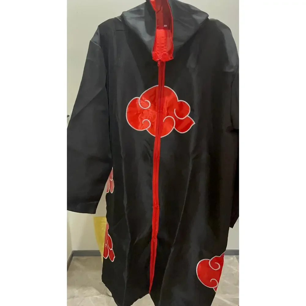 Naruto Cosplay Costume, High‑Collar Akatsuki Cloak with Headband